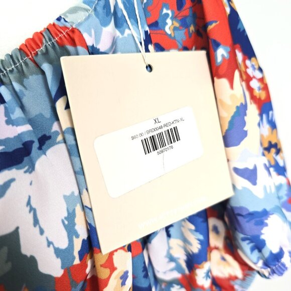 NWT Kittenish Orange Blue Off Shoulder Knot Puff Sleeve Dress - Picture 6 of 9